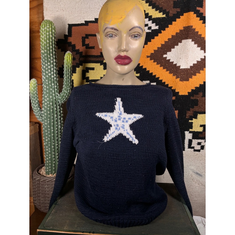Talbots Starfish Sweater Womens P Navy Excellent Knit Nautical Boat Neck P